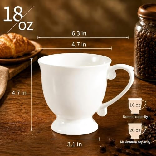 Fine Bone China Coffee Mugs, 18 Oz, Set of 2 | Elegant Royal Goblet Coffee Cups with Handles, Large Tea Mugs for Latte, Cappuccino, Hot Beverages, Housewarming Wedding Gift - color: 2 Pcs Goblet Style