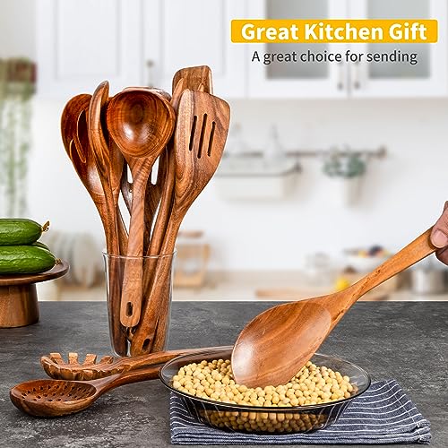 GUDAMAYE 11 PCE Wooden Spoons for Cooking, Wooden Kitchen Utensils Set,Wooden Cooking Utensils,Natural Teak Wooden Spoons For Non-stick Pan - size: 11 PCS