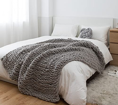 Chunky Knit Blanket Soft Chenille Yarn Knitted Throw Blanket 50"X60" Handmade Cable Warm Thick Giant Blanket for Couch Bed Trips (Light Grey, Throw 50"X60") - color: Light Grey, size: Throw 50"X60"