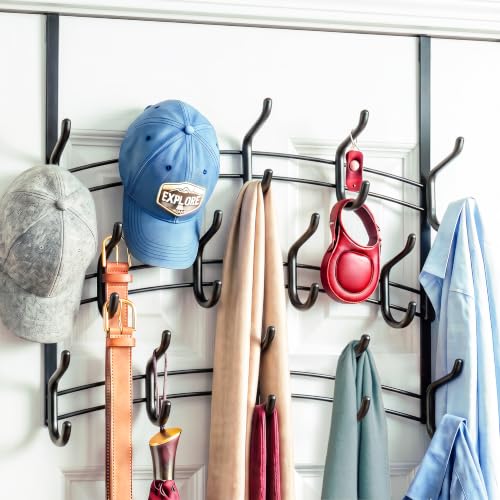 LYNK Professional® Home™ Over the Door Hooks - 28 Hook – Over the Door Coat Rack - Over the Door Hanger - Hanging Towels or Clothes - Bathroom, Bedroom, Laundry Room - Lifetime Ltd. Warranty, Black - color: Piano Black, size: 28 Hooks Meridian