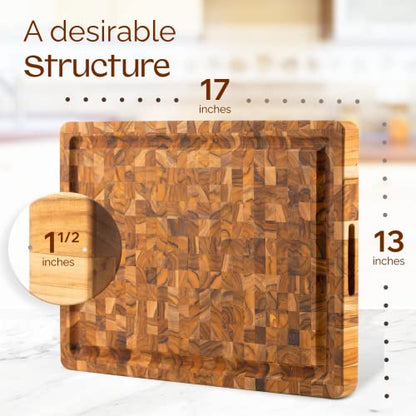 Yes4All Medium Teak Cutting Board, End Grain Cutting Board 17"x 13"x 1.5" - size: 17"L x 13"W, style: Teak