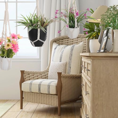 Handmade Macrame Plant Hangers, 2 Pack Hanging Planters Baskets | Cotton Boho, Plant Holder, 19.6 Inch White Rope, Flower Pot Holders for Indoor Outdoor Decor