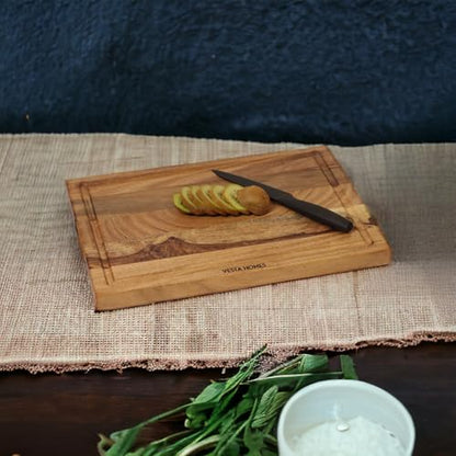 Vesta Homes Wooden Edge Grain Cutting Board/Chopping, Serving Board/Block for Vegetables, Fruits, Cheese and Charcuterie | Natural Acacia Wood | 15 * 10 * 1 Inches | Handcrafted in India - size: 15"L x 10"W