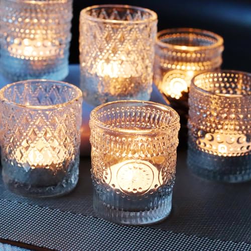 Clear Votive Candle Holders, 3 Patterns 24 pcs Glass Tealight Candle Holders for Christmas Wedding Table Centerpiece Birthday Party - color: Clear 3