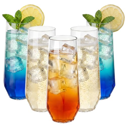 GuanQiao 24 Pack Stemless Plastic Champagne Flutes, 9oz Diamond Disposable Champagne Glasses, Heavy Duty Shatterproof Mimosa Glasses for Wine Tasting, Wedding, Bridal Shower, Party Supplies, Birthday - color: Diamond, size: 24-Pack