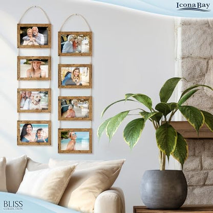 4x6 Hanging Picture Frames Collage with 8 Openings - Rustic Brown, 2 PK | Icona Bay casual style engineered wood frames, designed for wall hanging, space-saving photo display, Bliss collection - color: Rustic Brown, size: 4x6