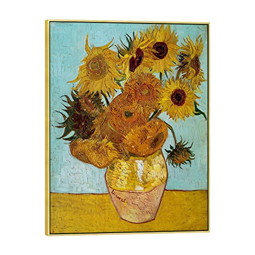 Wieco Art Large Gold Framed Wall Art, Van Gogh Sunflower Reproduction Canvas Print, 30x40in Art Print, Ready to Hang Artwork for Living Room Bedroom Office - size: 40"L x 30"W