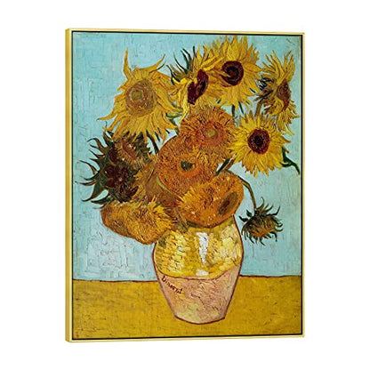 Wieco Art Large Gold Framed Wall Art, Van Gogh Sunflower Reproduction Canvas Print, 30x40in Art Print, Ready to Hang Artwork for Living Room Bedroom Office - size: 40"L x 30"W