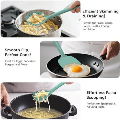 Coukre Silicone Kitchen Cooking Utensils Set, Heat Resistant, 14-Piece | Dishwasher-Safe, Food-Grade Silicone, BPA-Free, Spatulas, Spoons & Turner, Safe for Nonstick Cookware, PureAquaGreen - color: PureAquaGreen
