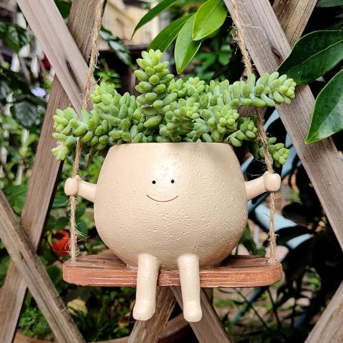 Swing Face Planter Pot Hanging Resin Flower Head Planters for Indoor and Outdoor Plants, Succulent Pots for String of Pearls Plant - Ideal Gifts for Mother's Day and Christmas (Medium) - size: Medium