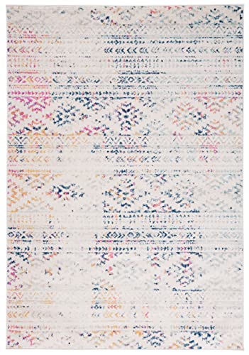 SAFAVIEH Tulum Collection Accent Rug - 2' x 5', Ivory & Blue, Moroccan Boho Tribal Design, Non-Shedding & Easy to Clean, Ideal for Front Door, Kitchen, Entryway, Foyer (TUL272C) - color: Ivory/Blue, size: 2' x 5' (Rectangular)