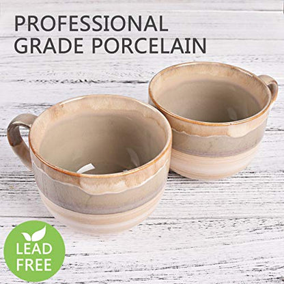 Bosmarlin Large Ceramic Coffee Mug Set of 2, Stoneware Jumbo Latte Mugs for Office and Home, 16 Oz, Dishwasher and Microwave Safe(Brown Grey, 2) - color: Brown Grey