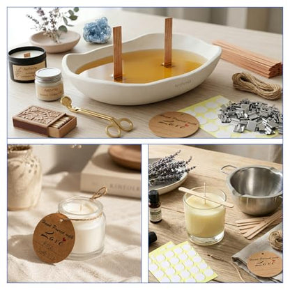 375Pcs Candle Making Kit, 4" Cotton Wicks & 5" Wood Wicks | Wick Holders, Candle Stickers, Tweezers, Pen, Use for DIY Candle Making - size: 4IN-130pcs