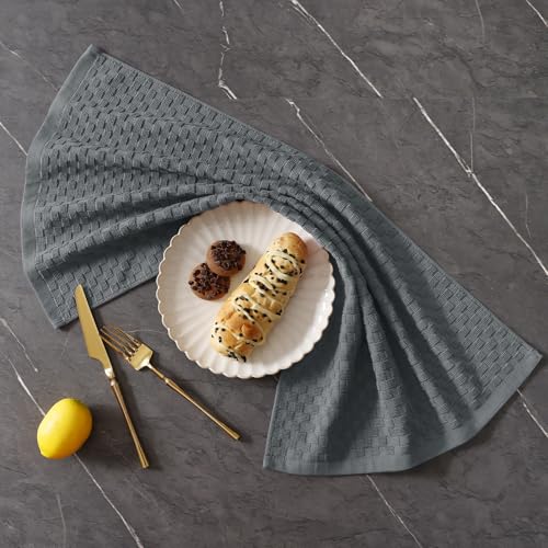 Homaxy 100% Cotton Terry Kitchen Towels(15" x 25", 6 Pack), Dark Grey | Soft and Super Absorbent Dish Towels, 380 GSM Reusable Tea Towel with Hanging Loop, Pineapple Grid Designed - color: Dark Grey, size: 15 x 25 - 6 Pack