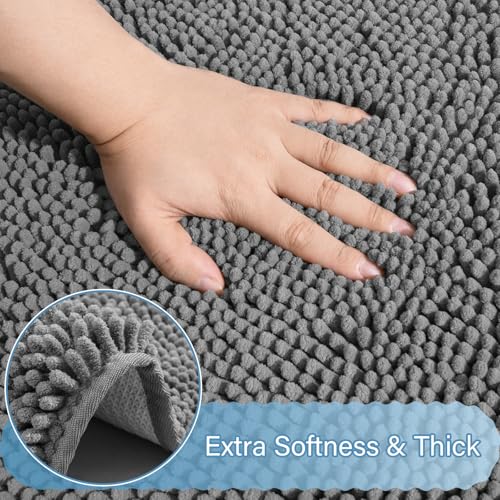 Bathroom Rug Sets 2 Piece, 20"x20" U-Shaped & 21"×34", Grey | Toilet Mat Non Slip Bath Mats Floor Set, Washable Bath Rug Set, Absorbent Soft Bathroom Rug - color: Grey