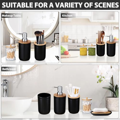 Bathroom Accessories Set 5Piece Black Bathroom Sets, Toothbrush Holder, Toothbrush Cup, Lotion Soap Dispenser, Soap Dish and Qtip Holder Bathroom Decor - style: Black