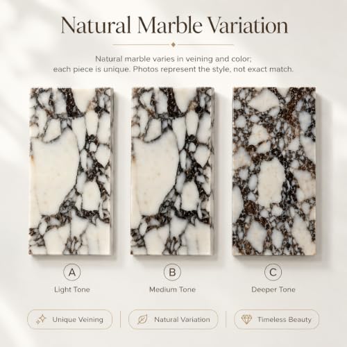 Natural Calacatta Viola Marble Vanity Tray, 8 x 4 Inch | Natural marble for perfume, soap dispensers, jewelry, keys and candles; compact flat rimless tray, one piece included - color: Calacatta Viola