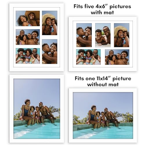 Americanflat 4x6 Collage Picture Frame with Shatter-Resistant Glass - Fits Five 4x6 Photos or Use as One 11x14 Picture Frame - Signature Collection - Collage Frames for Wall Display - White | Overall frame size 11x14, Shatter-resistant glass, hangs vertic