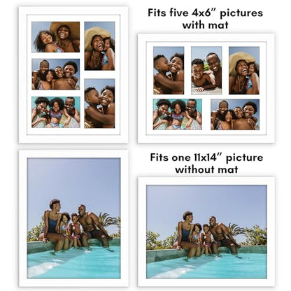 Americanflat 4x6 Collage Picture Frame with Shatter-Resistant Glass - Fits Five 4x6 Photos or Use as One 11x14 Picture Frame - Signature Collection - Collage Frames for Wall Display - White | Overall frame size 11x14, Shatter-resistant glass, hangs vertic