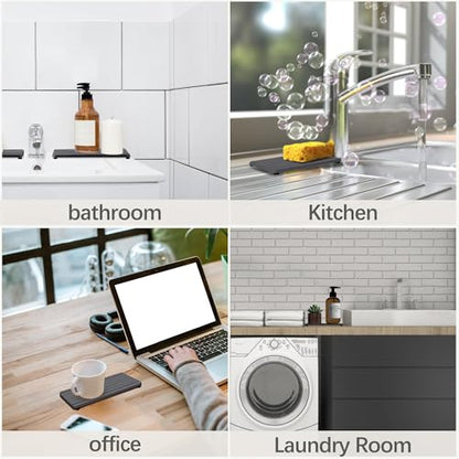 NiuYichee Set of 4 Water Absorbent Diatomite Coasters, Diatomaceous Earth Kitchen Soap Dish, Bathroom Trays, Water Absorbing Stone Used for Hand Soaps & Plants & Toiletries in The Modern Home - color: Set of 4 Dark Grey With Grooves