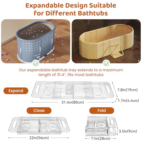 Foldable Bathtub Tray, Adjustable Expandable Bath Tray for Tub 22-31.4in | Clear Acrylic Bathtub Caddy Tray, Shower Tub Organizer Rack with Multi Compartments, Multi-Position Tablet Holder - color: Transparent | Mode 5 | ‎‎22" X 7.8" X 1.7"