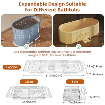 Foldable Bathtub Tray, Adjustable Expandable Bath Tray for Tub 22-31.4in | Clear Acrylic Bathtub Caddy Tray, Shower Tub Organizer Rack with Multi Compartments, Multi-Position Tablet Holder - color: Transparent | Mode 5 | ‎‎22" X 7.8" X 1.7"