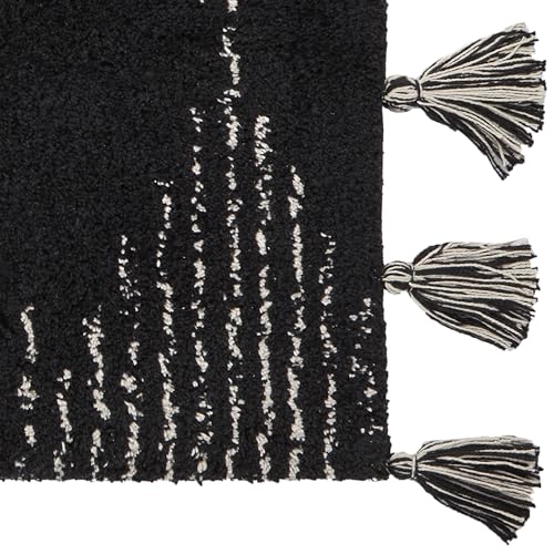 SKL Home Geo Diamond Bath Rug with Tassels, Anti-Slip, 20" x 30", Black | 100% Cotton with Latex backing. Plush & absorbent. Modern boho design works in the bathroom, kitchen or any space. - color: Geo Diamond, Black, style: Rug