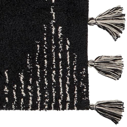 SKL Home Geo Diamond Bath Rug with Tassels, Anti-Slip, 20" x 30", Black | 100% Cotton with Latex backing. Plush & absorbent. Modern boho design works in the bathroom, kitchen or any space. - color: Geo Diamond, Black, style: Rug