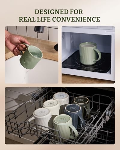 famiware Coffee Mug Set of 4, Star 16 oz Large Mugs Cup Set with Handle | Ceramic Mug for Coffee, Latte, Tea, Stackable Drinkware Set, Microwave & Dishwasher Safe, Matte Green - color: Matte Green, size: 4 Count (Pack of 1)