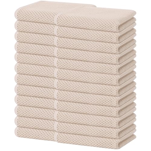 Homaxy 100% Cotton Waffle Weave Kitchen Dish Towels 24-Pack, Beige | 13 x 28 Inches, Ultra Soft Absorbent Dish Towels, Quick Drying Cleaning Towels - color: Beige, size: 13 X 28 - 24 Pack
