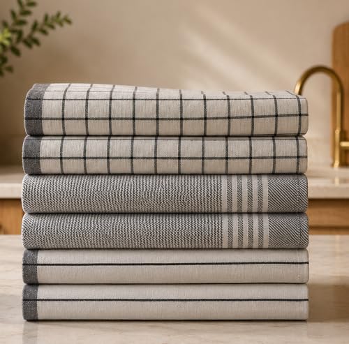 CSL Premium Cotton Kitchen Towels Set of 6,Absorbent,Quick Dry,18x28, Grey | Neutral Shade for any Style, Hanging Loop, Generous Multi-Pack, Everyday Use for Hands and Counters, Durable Stitching - color: Grey, size: 6 Pack