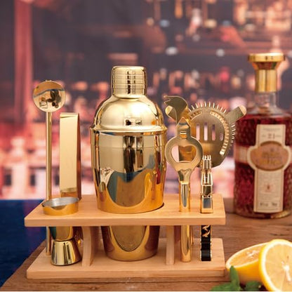 JNWINOG 9Pcs-Cocktail Shaker Set Bartending Kit Cocktail Bar Set Cocktail Mix Drink Making Kit Professional Bar and Home Drink Bar Tools for Bartender (Gold, 9Pcs) - color: Gold, size: 9Pcs