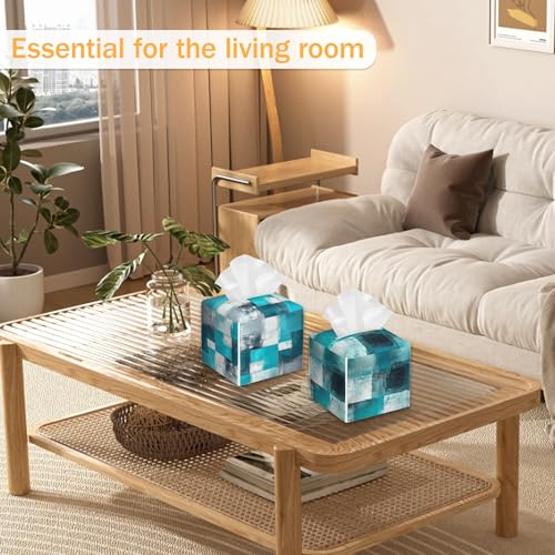 Blue Graffiti Design 2 Pcs Tissue Box Cover Square, Abstract Tissue Box Holder Waterproof Leather Facial Paper Organizer Dispenser for Bathroom Home Car Nightstand - color: Blue Graffiti Design