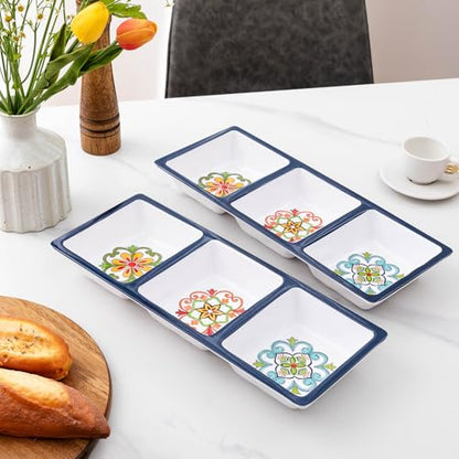 Divided Serving Tray, 14.75”x 6” Reusable 3-Section Party Platters, Condiment Serving Dishes for Entertaining, Ideal for Snacks, Appetizers, Fruit, Candy, Chip & Dip Set,White - color: Bright White 3 Section Tray