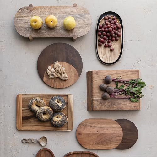 Bloomingville Oval Two-Tone Wood Cheese and Serving Board, Natural and Walnut - size: 15.8"L x 8"W