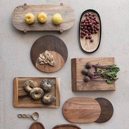 Bloomingville Oval Two-Tone Wood Cheese and Serving Board, Natural and Walnut - size: 15.8"L x 8"W