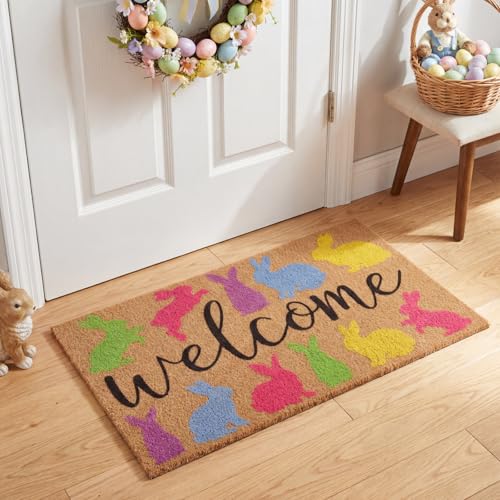 Easter Day Door Mat Bunny Egg Pattern Welcome Doormats Nonslip Indoor Outdoor Entrance Rug Artificial Coir Doormat for Easter Home Decoration, Spring for Porches Balconies 16.5 x 30 Inch - style: Easter