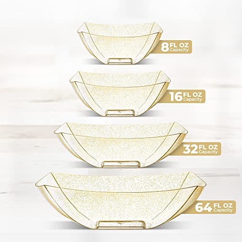4 Pack Disposable Gold Plastic Serving Bowls Square Party Candy Use 16oz | Square Design. Disposable Party Tableware. Salad, Fruit & Candy Use. Candy Buffet Containers. Gold Plastic. - color: GOLD GLITTER, size: 16 OUNCE