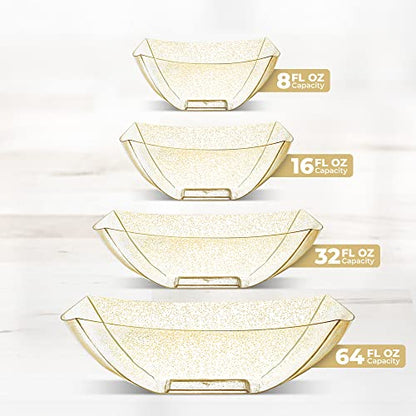 4 Pack Disposable Gold Plastic Serving Bowls Square Party Candy Use 16oz | Square Design. Disposable Party Tableware. Salad, Fruit & Candy Use. Candy Buffet Containers. Gold Plastic. - color: GOLD GLITTER, size: 16 OUNCE