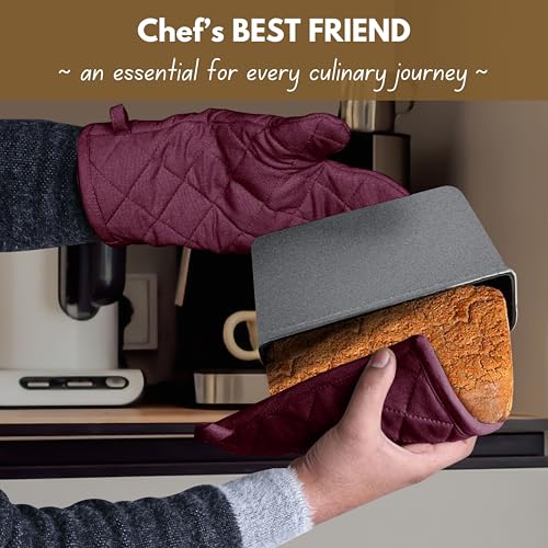 Native Fab 4 Piece Set - 2 Oven Mitts & 2 Potholders, Heat Resistant, 100% Cotton, Quilted Design, Non-Slip Grip, Machine Washable, Ideal for Baking, Cooking, BBQ, Kitchen Protection - Burgundy Wine - color: Burgundy Wine