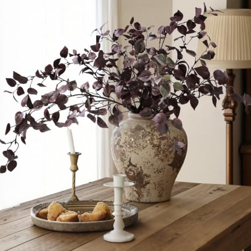 5PCS Artificial Fall Eucalyptus Leaves Stem Plants, 32.7 inch Fake Leaves Autumn Greenery Branches Burgundy Shrubs Silk Faux Foliage DIY Stems for Thanksgiving Festival Home Kitchen Farmhouse - color: Burgundy