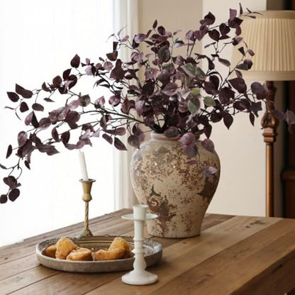5PCS Artificial Fall Eucalyptus Leaves Stem Plants, 32.7 inch Fake Leaves Autumn Greenery Branches Burgundy Shrubs Silk Faux Foliage DIY Stems for Thanksgiving Festival Home Kitchen Farmhouse - color: Burgundy