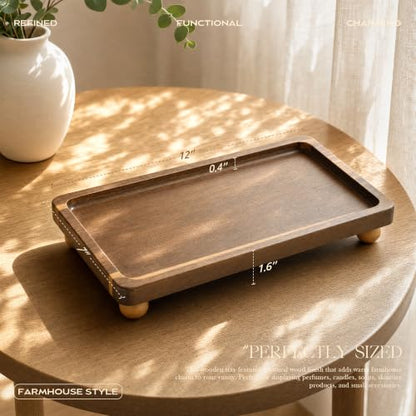 Acacia Wood Rustic Bathroom Tray for Kitchen Counter, Sink, Vanity, Brown | Acacia Wood, Raised ball feet, Rounded edge, Water-resistant finish, Wooden soap dish tray, Bathroom & kitchen organizer - color: Acacia Wood