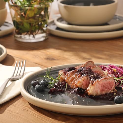 Gibson Elite - Made in Portugal - Port Gaia 12 Piece (Service for 4) Plates and Bowls Reactive Glaze Dishes Stoneware Ceramic Dinnerware Set - Blue - color: Blue (12pc Dinnerware Set)