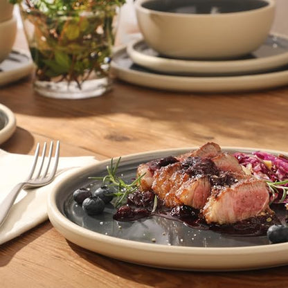 Gibson Elite - Made in Portugal - Port Gaia 12 Piece (Service for 4) Plates and Bowls Reactive Glaze Dishes Stoneware Ceramic Dinnerware Set - Blue - color: Blue (12pc Dinnerware Set)
