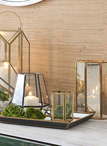 Serene Spaces Living Gold Hexagon Glass Tea Light Holder, Small Size, Measures 4 inches Tall - color: 4" Hexagon