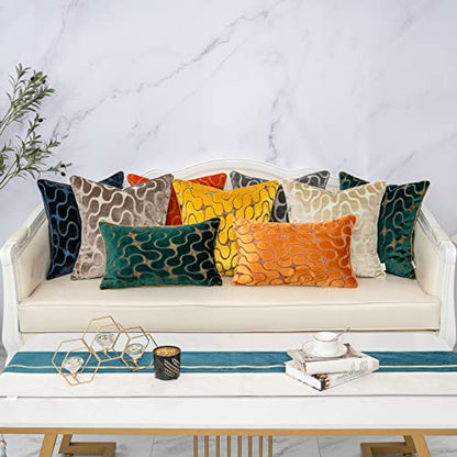 Beige Square Throw Pillow Cover Wavy Velvet Cushion Cover Modern Zippered Pillowcase for Sofa Couch Bedroom Living Room Chair, 20 x 20 Inch - color: Beige, size: 20" x 20" (Pack of 1)
