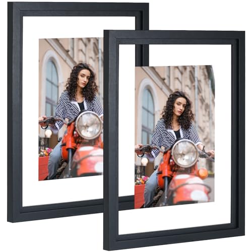 11x14 Floating Picture Frames Set of 2, Black Floating Frame | Double HD Plexiglass Floating Frame for 8x10, 8.5x11 or Full Display 11x14 Picture, Tabletop or Wall Hanging - color: Black