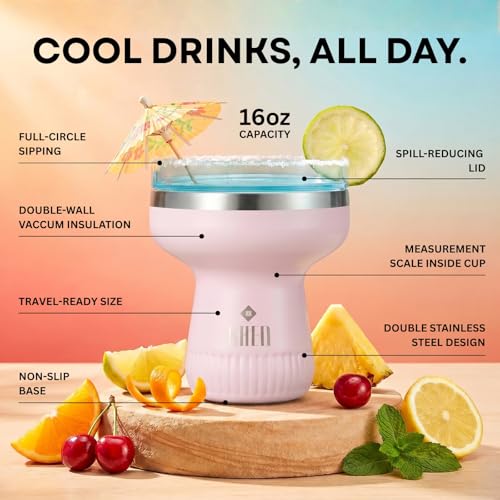 Double Wall Insulated Margarita Tumbler, Cocktail Cup Rose Quartz, 16 oz | Keeps Drinks Cold 12+ Hours, Shatterproof, Portable, Travel Friendly Perfect for Margaritas, Martinis, Cocktails & Mix Drinks - color: Rose Quartz