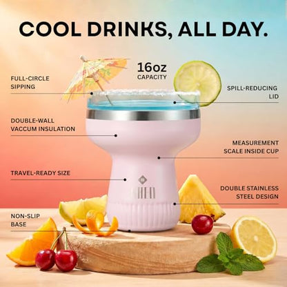 Double Wall Insulated Margarita Tumbler, Cocktail Cup Rose Quartz, 16 oz | Keeps Drinks Cold 12+ Hours, Shatterproof, Portable, Travel Friendly Perfect for Margaritas, Martinis, Cocktails & Mix Drinks - color: Rose Quartz